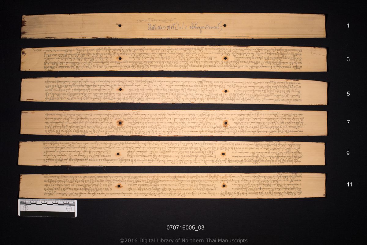 a page of no title (6003), a palm-leaf Grammar & Lexicography (ไวยากรณ์) manuscript in Tham Lanna script, held at Wat Luang Ratchasanthan, Phayao