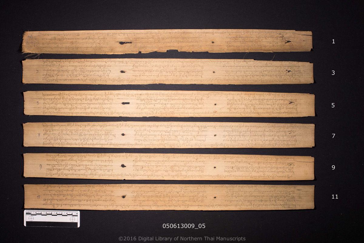 a page of Untitled, a palm-leaf Chronicle (Tamnan) (ตำนาน) manuscript in Tham Lanna script, held at Wat Photharam, Phayao