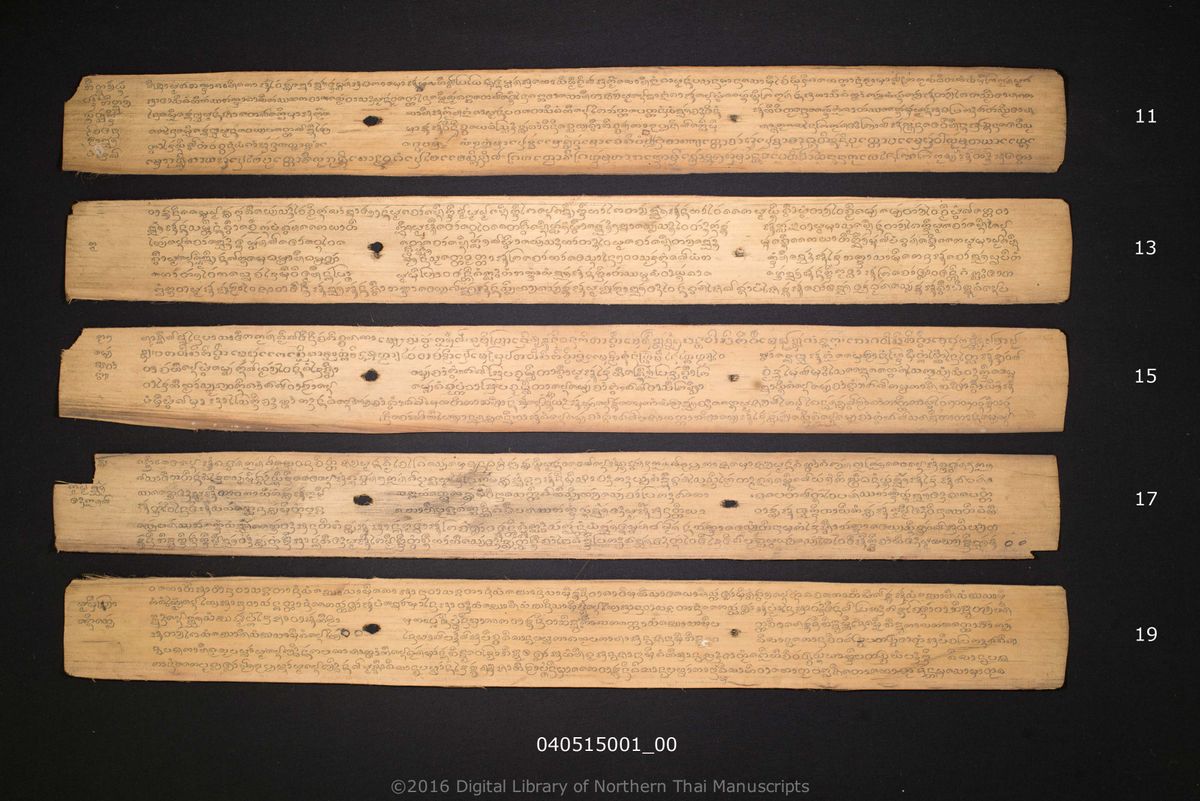 a page of no title (6310), a palm-leaf Customary Law (กฎหมายจารีต) manuscript in Tham Lanna script, held at Wat Pa Bong, Chiang Rai