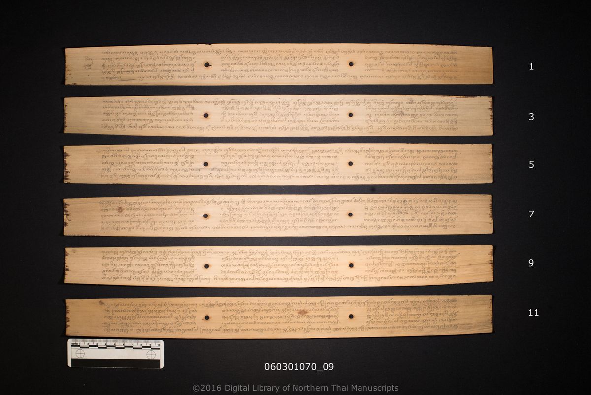 a page of no title (6483), a palm-leaf Buddhist Canonical (พระไตรปิฎก) manuscript in Tham Lanna script, dated 1220 (Cunlasakkalat (CS))