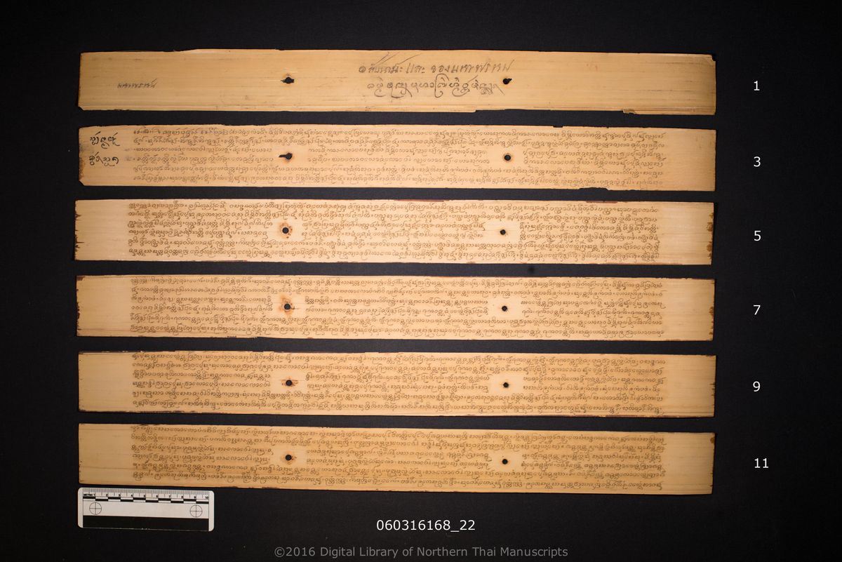a page of no title (6526), a palm-leaf Grammar & Lexicography (ไวยากรณ์) manuscript in Tham Lanna script, dated 1158 (Cunlasakkalat (CS))