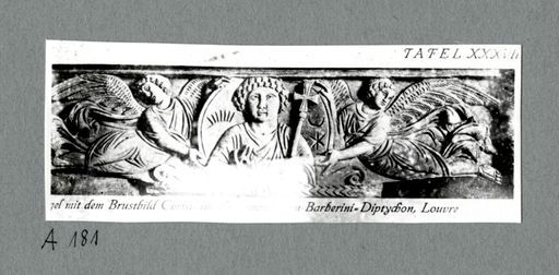 A 181: Vergleichsbild: Relief, Brustbild Christi im Firmament, vom Barberini Diptychon, Louvre