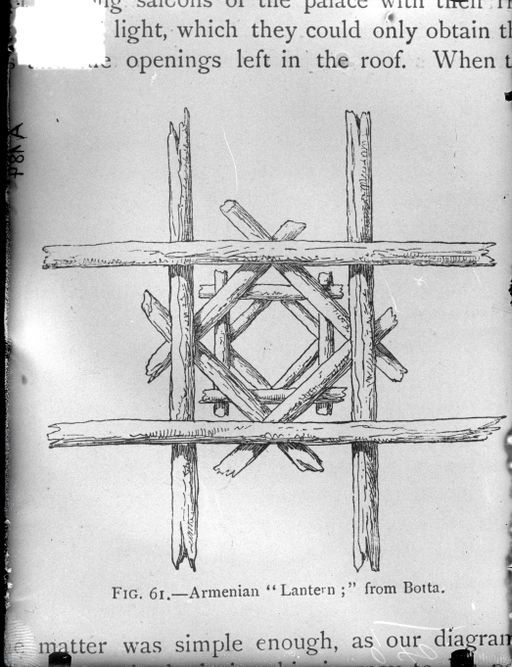 A 184: Vergleichsbild: Schema eines Laternen-daches aus Baumstämmen im modernen Armenien