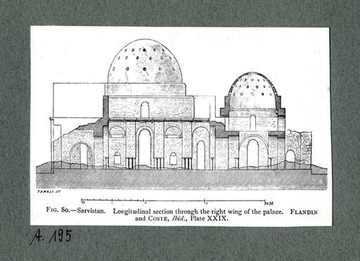 A 195: Vergleichsbild: Sarvistan. Längsschnitt durch den rechten Flügel des Palastes