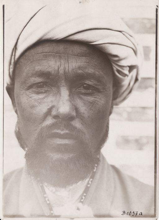 B1037a: Kopf eines beturbanten Mannes vielleicht Isa Khan, Aksakal der russischen Türken aus Tashkent (Turfan_IV_01_B_1037a_Iza_Khan.jpg)