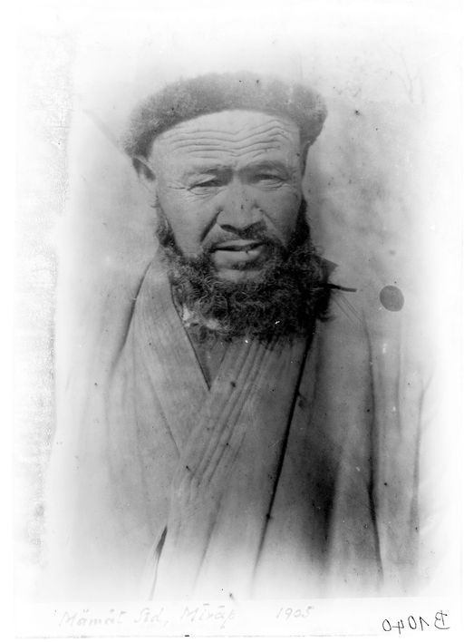 B1040: Enger Mitarbeiter und Dolmetscher für das Chinesische von Albert von Le Coq: Mämäsit (Mähämmäd Saiyid), war ehemals Mirab (Wasserbeamter) in Lukchun, aufgenommen 1905 (B_1040_Khocho_Personen.jpg)