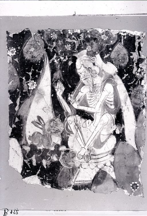 B 112: Asket am Feuer: Śaśa-Jātaka: Brahmane mit Hase in Flammen