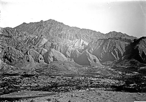 B1459: Blick vom Lössplateau auf östlichen Teil der Nordgruppe der Höhlen. Vorn links Stūpa-Ruine. (B_1459_Kir_Nord.jpg)