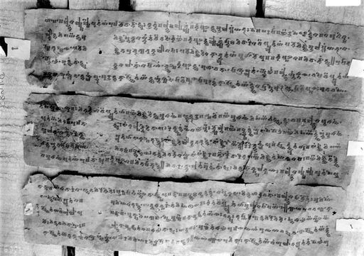 B 1685: Drei Blatt einer Sanskrit-Handschrift in Khotan-Brāhmī