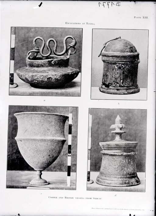 B 1771: Vier Objekte als Vergleichsstücke aus: Excavations at Taxila Pl XII, Copper and Bronze Vessels from Sirkap