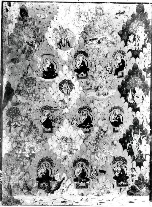 B 1893: Legendendarstellungen und sitzende Buddhas in Berglandschaften