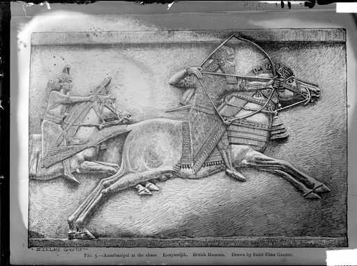 B554: Assurbanipal auf der Jagd, Relief aus dem Kouyunjik Palast in Ninive im British Museum, Zeichnung von St-Elme Gautier (B_554.jpg)