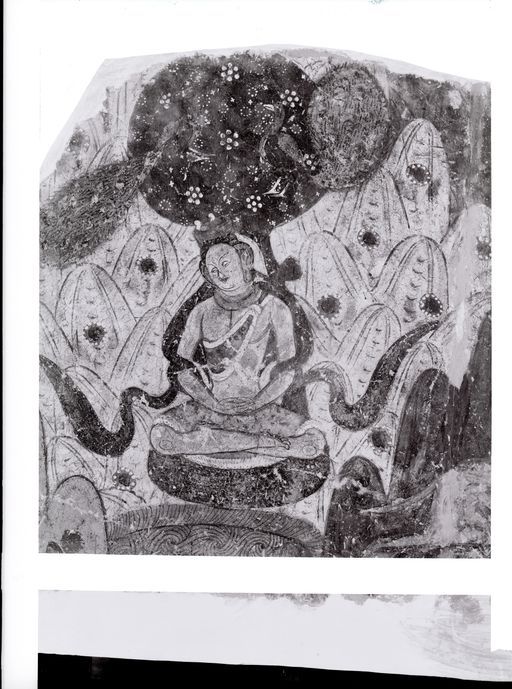 C 119: Darstellung der Erzählung des geduldigen Bodhisattva, der ruhig verharrt, bis die Vogelkinder in seiner Frisur Flügge geworden sind.