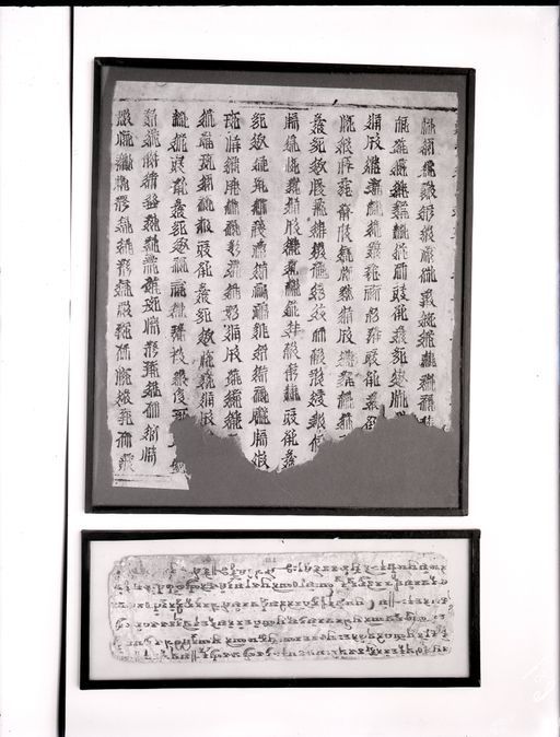 C 87: Zwei einzeln gerahmte Handschriftenblätter 1. Xixia (?) ; 2. Brāhmī (T III)