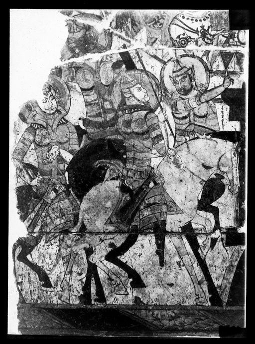 T 221: (Detail von T 220), linke Seite des Bildes: Fordernde Fürsten zu Pferde