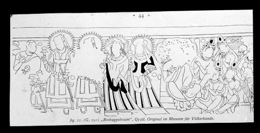 T 248: Zeichnung Grünwedel einer Wandmalerei: Stiftergruppe und Predigtszene