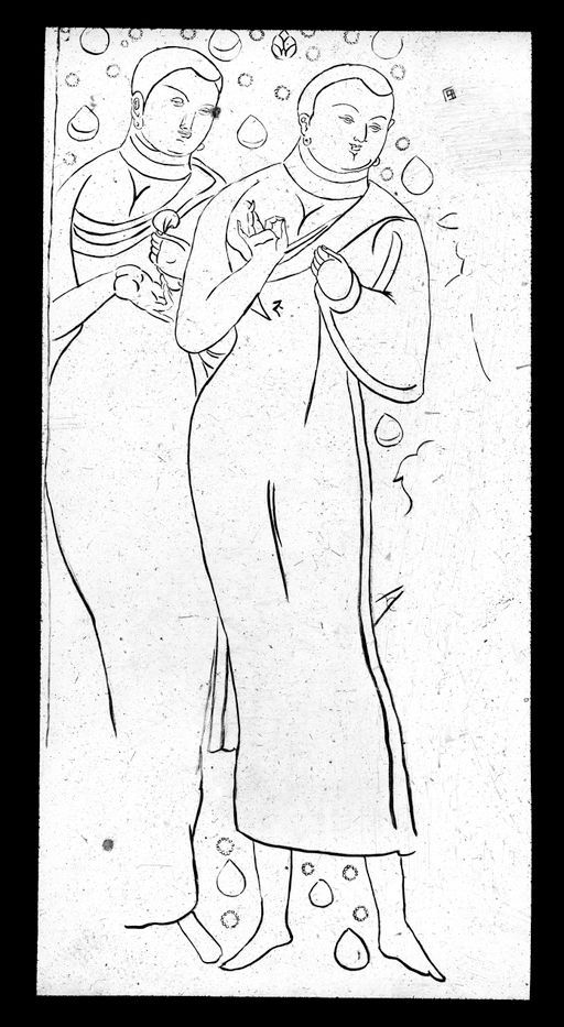 T 250: Zeichnung Grünwedel einer Wandmalerei: 2 Mönche