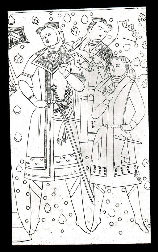 T 254: Zeichnung Grünwedeleiner Wandmalerei: Detail aus T 253 die Söhne