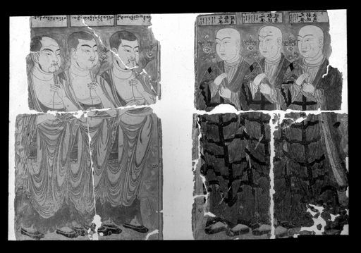 T 270: Ganzfigurige Darstellung der jeweils drei Mönche von T 266 und T 267