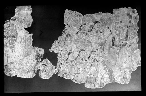 T 274: Manichäischer Oberpriester (Mani?) und seine Gemeinde bestehend aus männlichen und weibllichen Erwählten und Laien