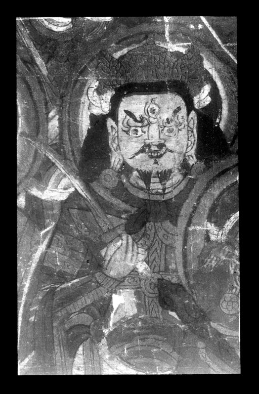 T 305: Detail aus einer Tempelfahne Lokapala - gehört zu der Entourage des Avalokiteśvara