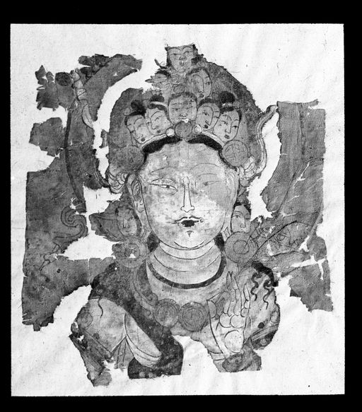 T 307: Fragmente einer Tempelfahne: elfköpfiger Avalokiteśvara