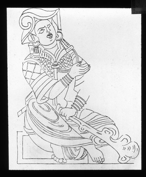 T 312: Zeichnung Grünwedel einer Wandmalerei: Gewappneter mit Keule