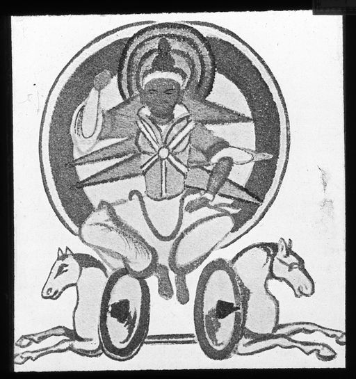 T 317: Zeichnung Grünwedel einer Wandmalerei: Sūrya, Sonnenwagen