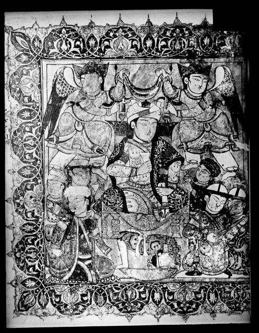 T 345: Vergleichsstück: thronender Fürst, Mesopotamien 1333 n. Chr., nach Kühnel Miniaturmalerei im islam. Orient. Nikefigur isl abgewandelt