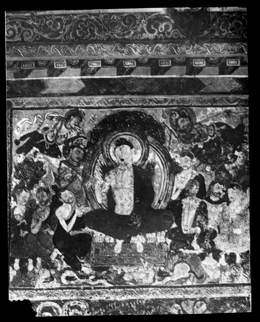 T 542: Predigtszene: Buddha mit Flammen aus den Schultern