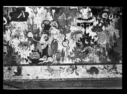 T 546: Bergszenen: Bogenschütze, meditierender Mönch schwebende Gottheiten