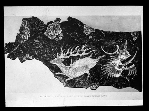 T 594: Von Tieren (Hirsch) und Wesen belebte Teichlandschaft, Fragment