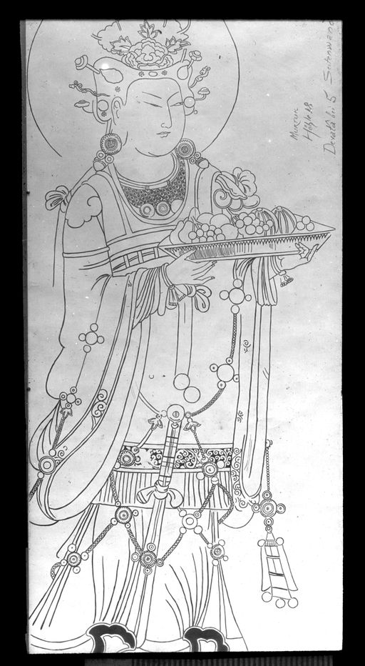 T 612: Grünwedel Zeichnung einer Wandmalerei: Gabenträgerin