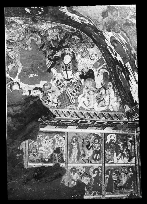 T 640: Szenen aus der Buddhalegende und darüber Lünette mit der Versuchung des Māra