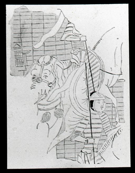 T 646: Grünwedels Zeichnung einer Wandmalerei: Krieger mit Elefant Papier (?)