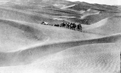 T 653: Karawane in Wüstensand Fremdfoto Aurel Stein (?)