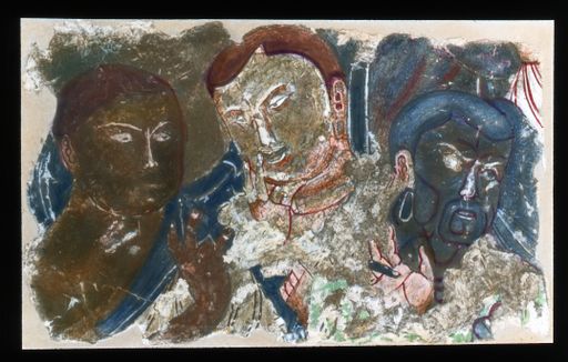 T 668: Coloriertes Dia: alter Mönch und junge Mönche