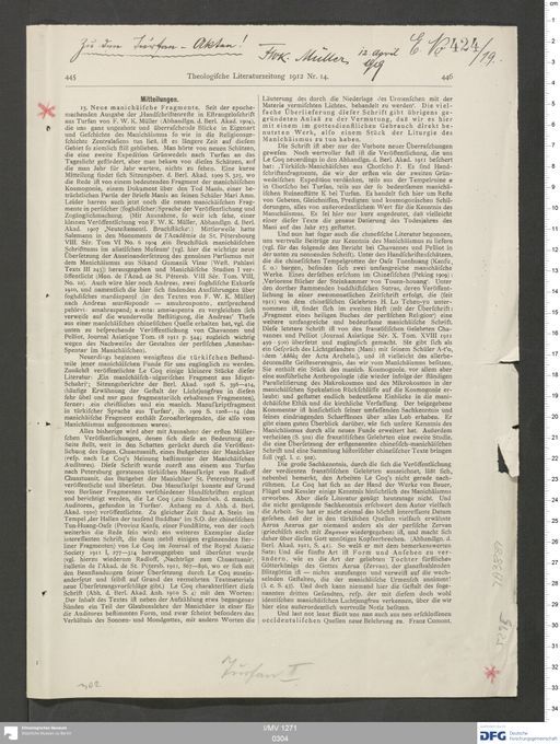 Acta XII (Turfan) | (I/MV 1271 0304)