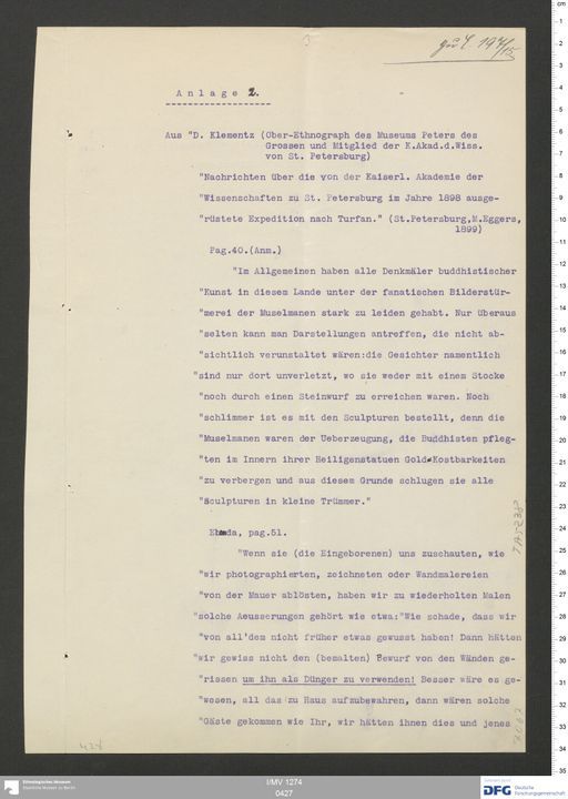 Acta XV (Turfan) | (I/MV 1274 0427)