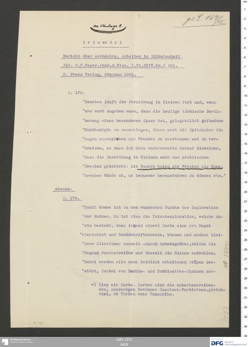 Acta XV (Turfan) | (I/MV 1274 0429)