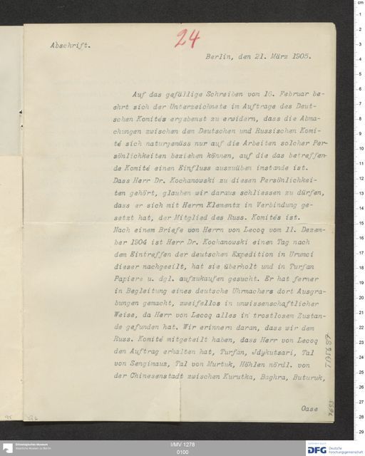 Acta XIX (Turfan) | (I/MV 1278 0100)